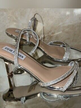 Steve Madden Silver Rhinestone Strap Sandals - Women's